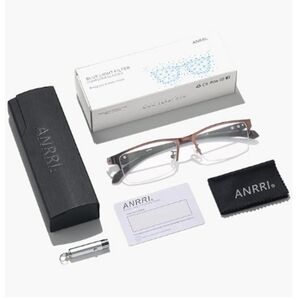 Blue Light Blocking Anti Eyestrain Lens Eyeglasses Semi Rimless Brown